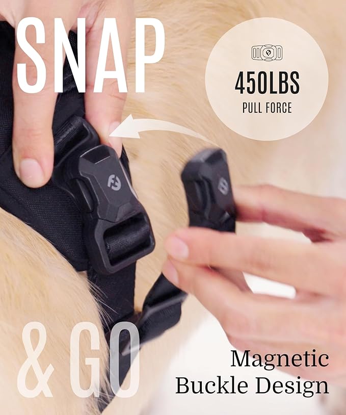 2025 New Edition, Fei & Eve MagEase Dog Harness - 3-Second Magnetic Buckles | 3-Point No-Pull Control | Heavy-Duty 900D Nylon | Dual Safety Handles | Breathable Mesh | Adjustable Fit | Small, Black