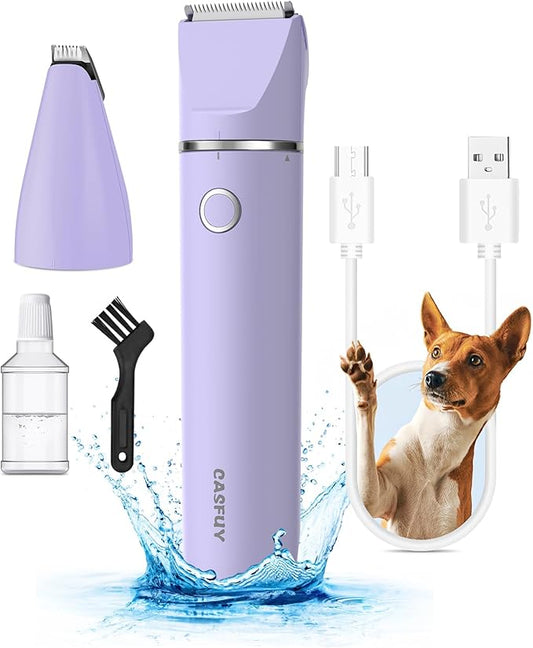 Casfuy Cordless Dog Paw Trimmer - Low Noise Small Dog Clippers with Double Blades USB Rechargeable Grooming Clipper for Dogs Cats and Small Pets for Trimming Hair Around Paws, Eyes, Ears, Face, Rump