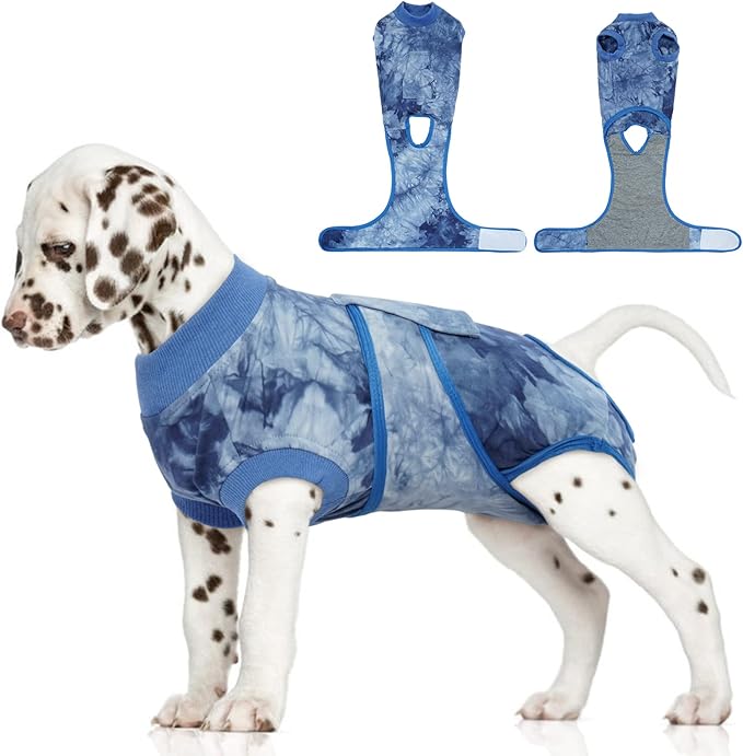 FUAMEY Recovery Suit for Dogs After Surgery,Soft Breathable Dog Bodysuit E-Collar & Cone Alternative Surgical Suit,Male Female Dog Neuter Spay Suits Anti Licking Wounds Onesie Blue Tie Dye S