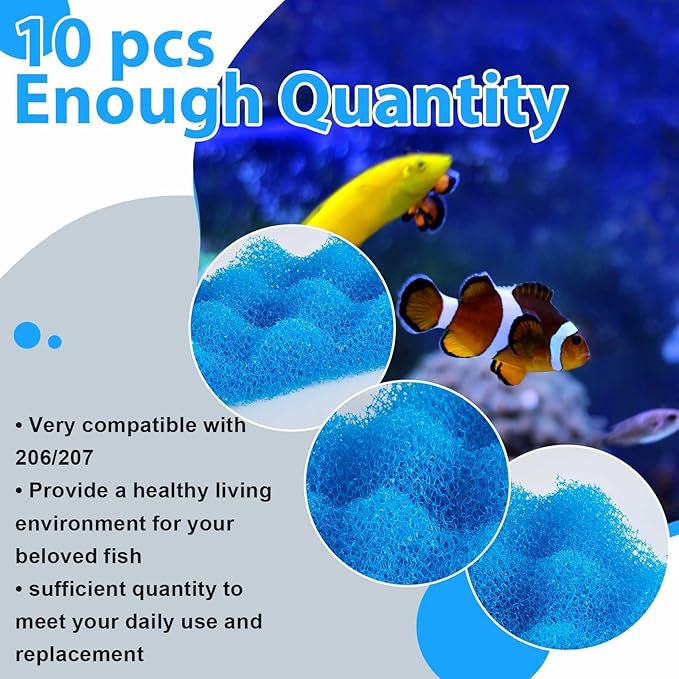 Maxcheck 10 Pack Compatible with 206/207 Blue Bio Sponge Value, Replacement Filter Media Sponge Pads for Aquarium