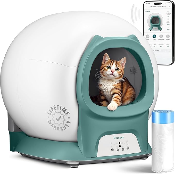 Self Cleaning Litter Box with Auto Safety Sensors for Multiple Cats - Automatic Cat Litter Box Self-Cleaning - Covered Odor Removal with APP Control - Compatible On All WiFi - Electric Robot