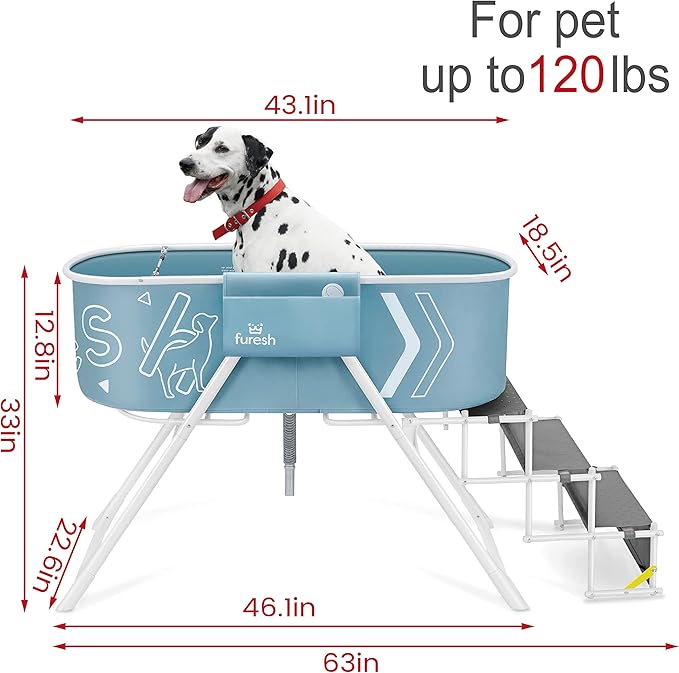 Big Dipper Dog Bath Tub with Stairs, Elevated Portable Foldable Wash Station with Steps for Bathing, Shower and Grooming, Indoor, Outdoor, for Medium to Large Size Dogs