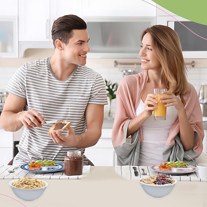 4 Pcs Portion Control Plates & Bowls Set (2 Plates + 2 Bowls, 9 Inch) - Self-Measuring for Weight Loss, Gastric Bypass, LapBand, Diabetes & Healthy Diets, Pink & Blue, for Adults & Children