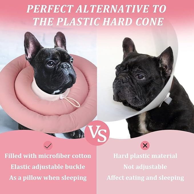 IDOMIK Dog Recovery Collar, Waterproof Soft Dog Cone After Surgery, Comfy Protective Elizabethan Collar Alternative for Dogs Cats, Adjustable Pet Neck Donut Cone Anti-Licking Biting Wounds,Pink,2XL