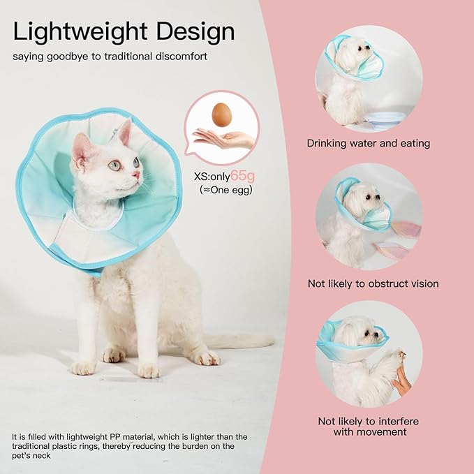 Touchdog Foldable Dog Cone Collar for Cats & Dogs - Adjustable Soft Recovery Collar with Waterproof PU Coating, Lightweight Design, 24.5cm/9.6in Wide Barrier (Blue Gradient Color, S)