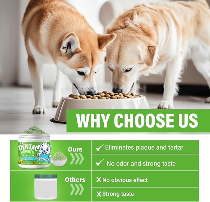 Dog Dental Powder, Dog Breath Fresh Powder, Teeth Cleaning, Reduce Bad Breath & Plaque, Suitable for Dogs and Cat (100g)