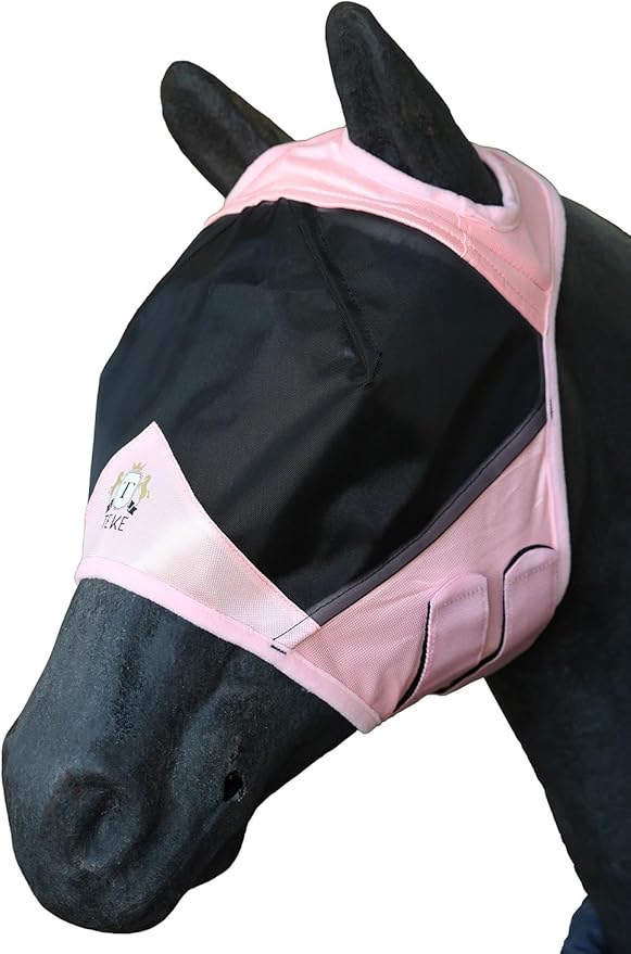T TEKE Fine Mesh Horse Fly Mask w/No Ears, UV Blocking 3D Eye Visor with Extra Fleece Cushioned Forehead, Protection from Insect Pests