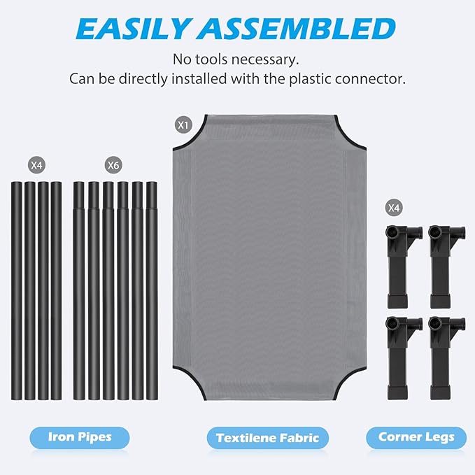 Heeyoo Elevated Dog Bed, Cooling Raised Pet Cot with Chew Proof Washable Breathable Mesh and Metal Frame, Portable Dog Cot Bed with No-Slip Feet for Outdoor or Indoor Use