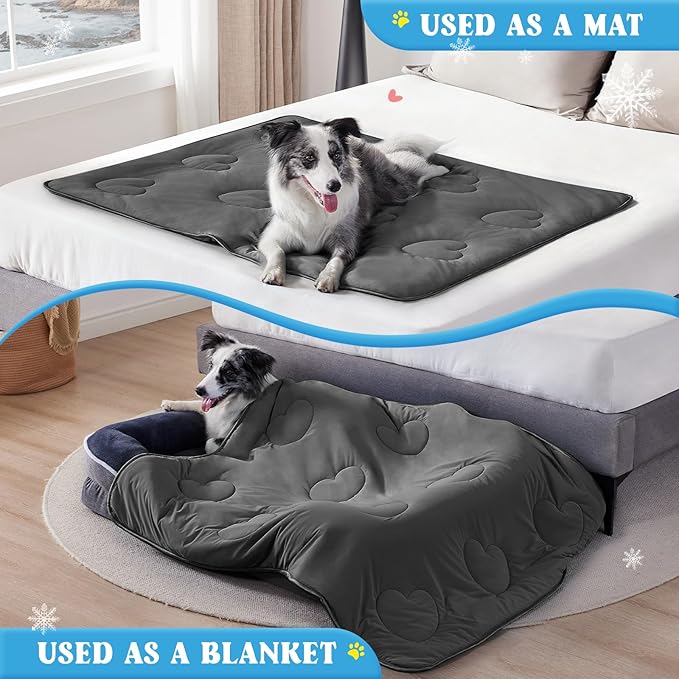 Cooling Blanket for Dogs, Lightweight & Durable Dog Cooling Mat, Q-MAX>0.45 Soft Breathable Pets Comforter for Couch, Bed & Car Essential - Dark Grey 30x40 Inches