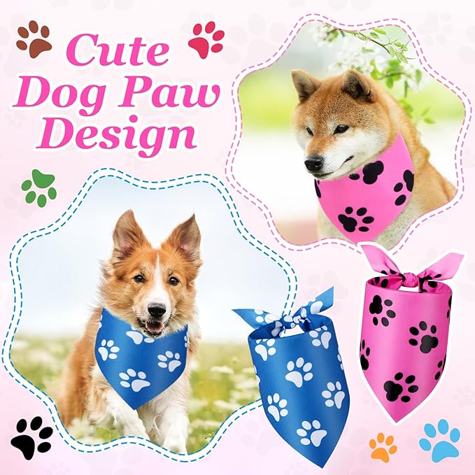 Abbylike 50 Pcs Paw Print Dog Bandanas Bulk Soft Triangle Scarves for Pets Party Costume Doggie Walking Photo Props Bibs for Pets Shops Adoption Events Halloween Party Gifts(31.5 x 21.7 x 21.7 Inch)