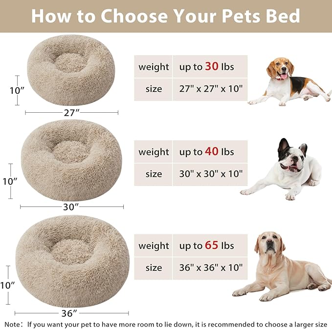 WNPETHOME Calming Dog Bed Cat Bed Donut, Faux Fur Pet Bed Self-Warming Donut Cuddler, Comfortable Round Plush Dog Beds (30 x 30 x 10 Inch, Brown)