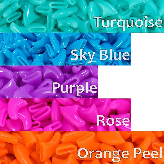 zetpo 100 pcs Cat Nail Caps | Cat Claw Covers | with Adhesives and Applicators (S, Turquoise, Sky Blue, Purple, Rose, Orange Peel)