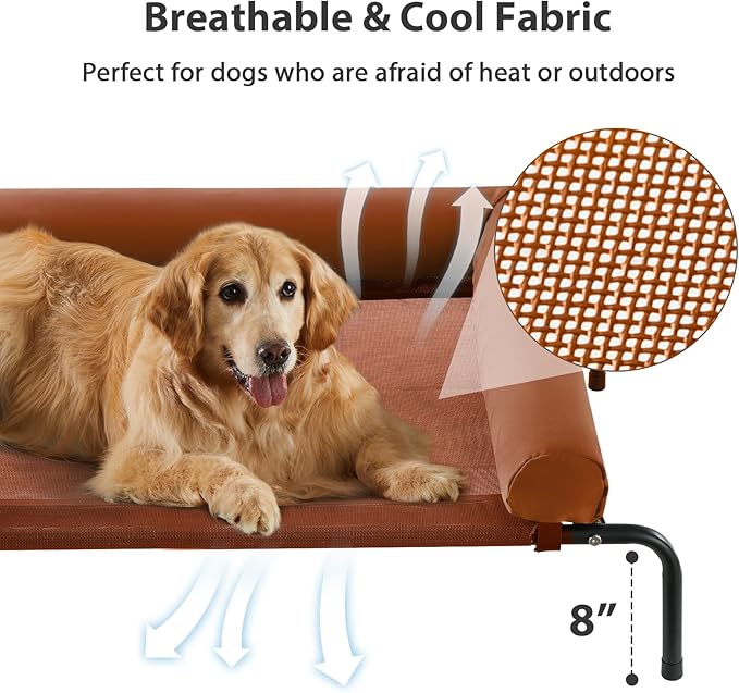 RRPETHOME Large Elevated Cooling Dog Bed, Raised Dog Cot Beds for Large Dogs, Elevated Outdoor Pet Cot, Chew Proof Portable Cooling Pet Cot with Skid-Resistant Feet and Breathable Mesh
