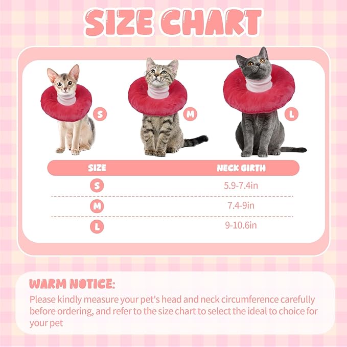 BRKURLEG Cat Cone Collar Soft, Cute Cat Recovery Cones, Soft Protective Pet Neck Cone, Adjustable Kitten Cones to Stop Licking, Pet Anti-Lick Wound Healing Elizabethan Collar, Pink, L