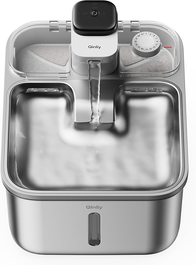 Stainless Steel Cat Water Fountain Wireless for Cats Indoor, Automatic Metal Dog Water Dispenser,Cordless Battery Operated Pet Drinking Fountain,Rechargeable Waterer with Motion Sensor 123oz, Gray