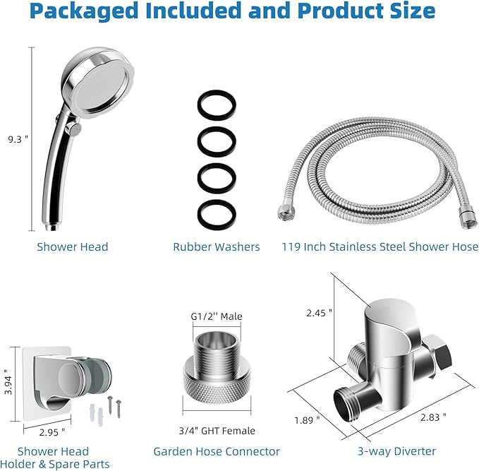 Hibbent Dog Sprayer Attachment Set for Pet Bathing and Dog Washing with 119 Inch Hose, Brass Shower Arm Diverter Valve, Handheld Shower Head, Bathroom Hose Sprayer Head Kit