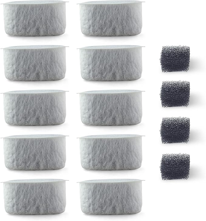 PET STANDARD Replacement Water Filter & 4 Pack Replacement Pre-Filter Sponges Compatible With WOPET® 67oz/2L Automatic Pet Fountain, Pack of 10