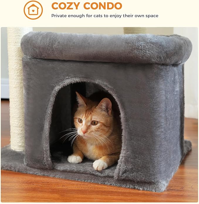 PEQULTI Cat Tree Cat Tower with Sisal-Covered Scratching Posts and Extra-Large Cat Perch Suitable for Small to Medium Cats