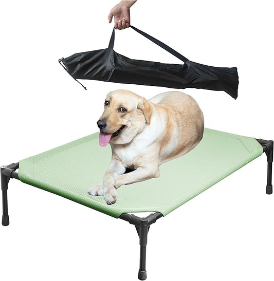 Soft Mesh Elevated Pet Bed for Large Medium Dogs Outdoor Resting Cot with Water-Resistant, Air-Permeable, Cooling and Anti-Skid Portable Dog Bed, Up to 80 lbs, 33.3" L x 25.2" W x 6.9" H, Green