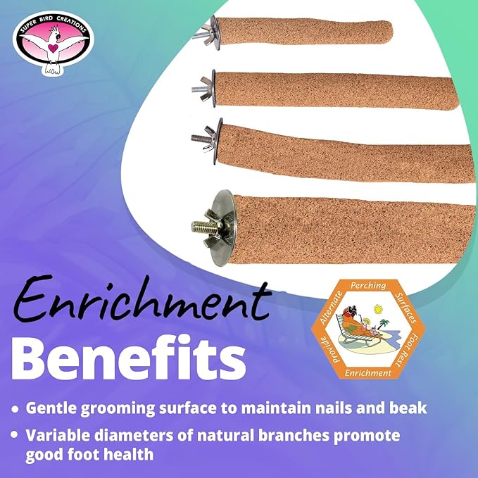 Super Bird Creations SB1154 Sure-Grip Grooming Perch Extra Large, Large/XL Bird Size - Enriches Beak and Foot Health - Ideal for Parrots African Greys Cockatoos - XL Bird Size, 1 1/4" diam x 12" (XL)