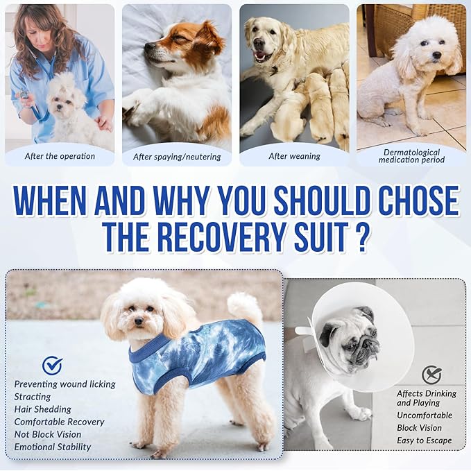 Lukovee Recovery Suit for Dogs, Onesie Surgery Recovery Suit for Female Male Dogs, Abdominal Wounds Cone E-Collar Alternative Prevent Licking Spay Recovery Suit (TBL,M)