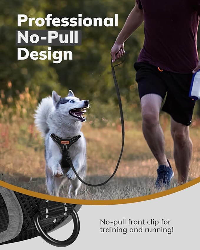 MIDOG No-Pull Dog Harness | Adjustable & Reflective Pet Harness Leash Set for Small Medium Large Dogs Walking, Training| No Choke, Front Clip, Soft Padded Vest with Easy Control Handle - Black, L