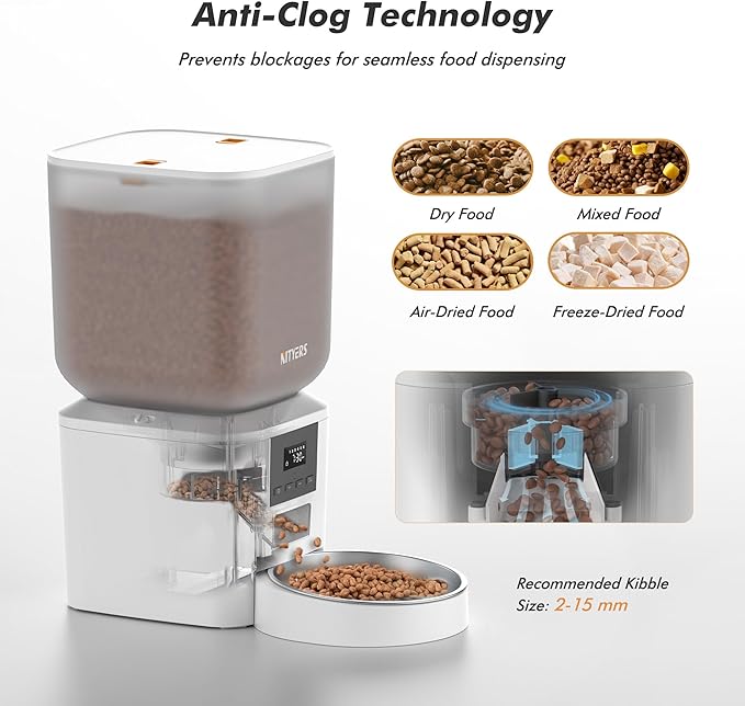 Automatic Dog Feeder - 8L/34 Cups Large Capacity Automatic Cat Food Dispenser with LCD Screen, Large Food Tray, Battery Operated, Timed Cat Feeder, Up to 50 Portions 6 Meals Per Day, Keeps Fresh