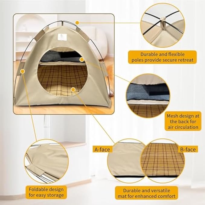BreezyDen Pop-Up Pet Tent – Portable Indoor/Outdoor Cat Tent, Waterproof Pet Hideaway for Cats & Small Dogs with Mesh Window, Anti-Slip Base & Washable Design (Coffee, S (4 catties Kitten))