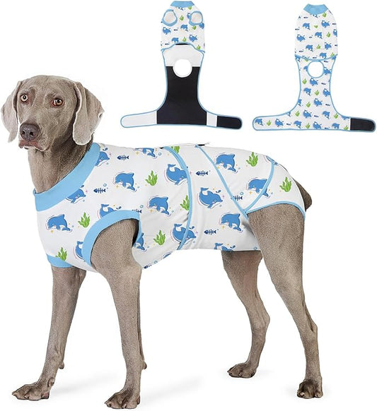 Recovery Suit for Dogs After Surgery, Professional Dog Surgical Suit for Female Spay, Male Neuter, E-Collar & Cone Alternative Dog Onesie for Abdominal Wounds Skin Disease, Blue, M