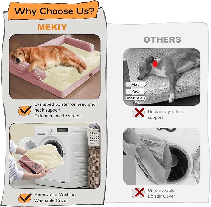 Extra Large Dog Bed-Orthopedic Waterproof XL Dog Bed for XLarge Extra Big Dogs - Foam Couch Sofa Washable with Removable Cover-Pink