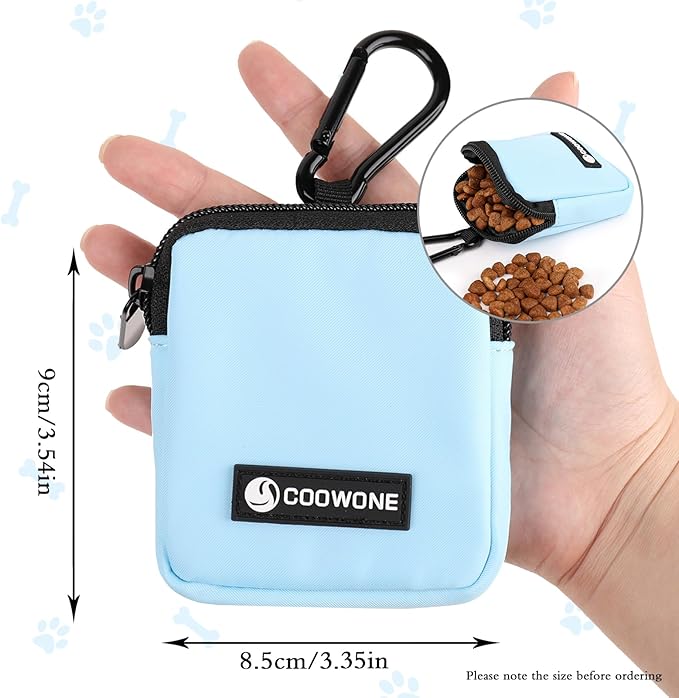 Dog Treat Pouch 2 PCS, Waterproof Small Dog Treat Bag for Leash, Hands Free Puppy Walking Bag with Carabiner, Pet Poop Bag Holder for Pet Puppy Travel or Outdoor Use, Zipper Closure to Avoid Spilling