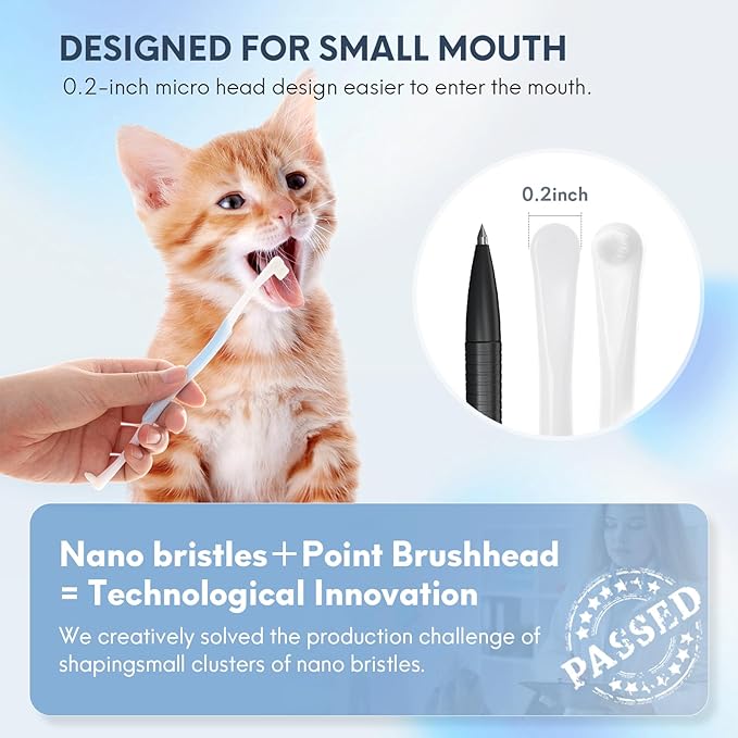 Dual-Sided Cat Toothbrush with Micro Brush Head, Ultra Soft Nano Bristles Pet Toothbrush Kit, Kitten/Puppy Toothbrushes, Fit into Cats/Small Dogs Mouth, Avoid Bleeding Gums
