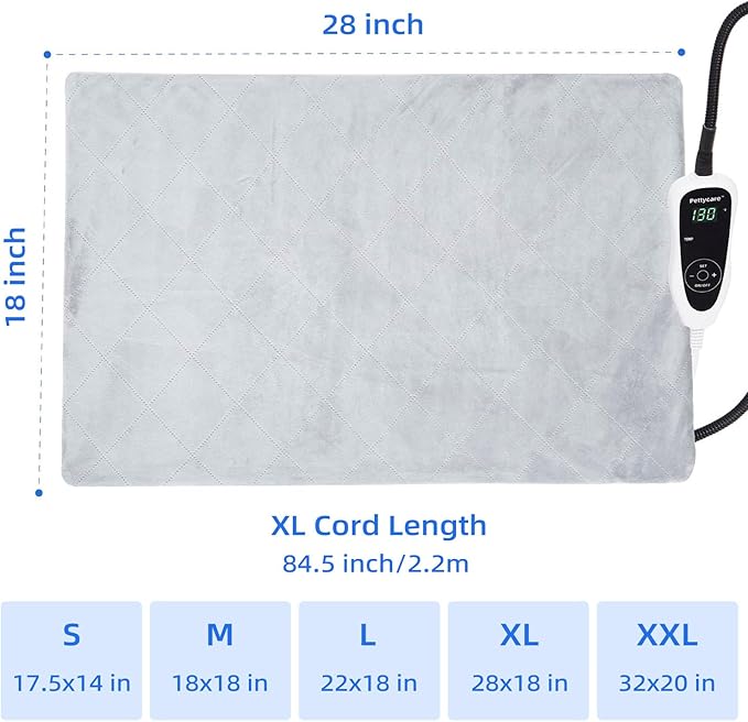pettycare Pet Heating Pad for Dog Cat, Electric Heating with Steel-Wrapped Cord, 25-level Timer & 11-level Temperature Indoor Warming Pads Easy Clean for Puppy Cat Dog XL 28x18inch