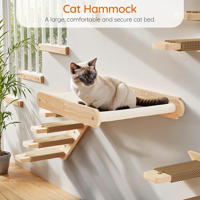 HOOBRO Wood Cat Wall Shelf, Cat Hammock and Wall-Mounted Bed Furniture with Soft Fabric, 18.9" L x 13.8" W, Easy to Install, Holds up to 40 lb, for Lounging, Playing, Sleeping, Natural NL03CS03N1