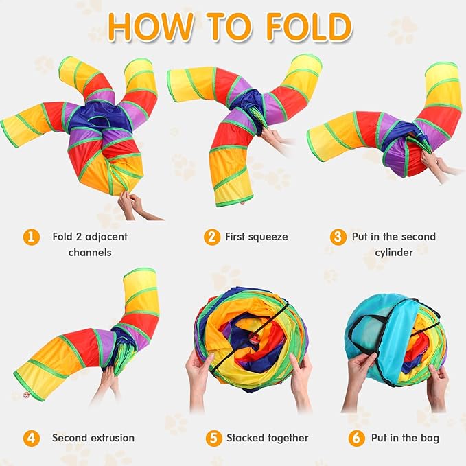 Poen 21 Pcs Cat Tunnel for Indoor Set Collapsible 5 Way Tubes with 20 Pcs Cat Kitten Toys Interactive Feather Toy Mouse Crinkle Balls Tube for Puppy Kitten Rabbit(Colorful)