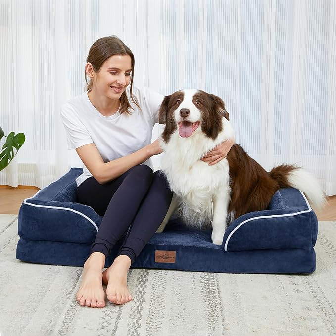 Comfort Expression Large Dog Beds Waterproof Orthopedic Foam Dog Sofa Beds Comfy Pet Bed with Washable Removable Cover & Non-Slip Bottom(Large,Navy Blue)
