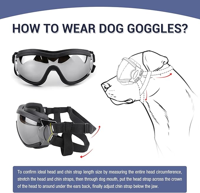 Pack of 2 Dog Goggles Dog Sunglasses for Medium to Large Breed Anti-UV Eye Protection with Adjustable Straps- Silver