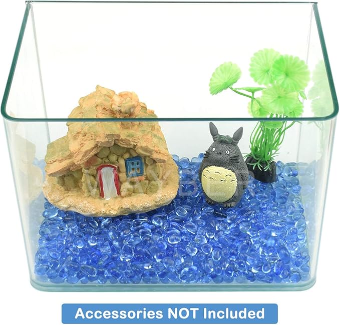 WAYBER Glass Stones, 1Lb/460g Irregular Sea Glass Pebbles Non-Toxic Artificial Gemstones for Vase Filler/Terrarium Aquarium Turtle Tank Decoration/Handmake Artwork, Light Blue