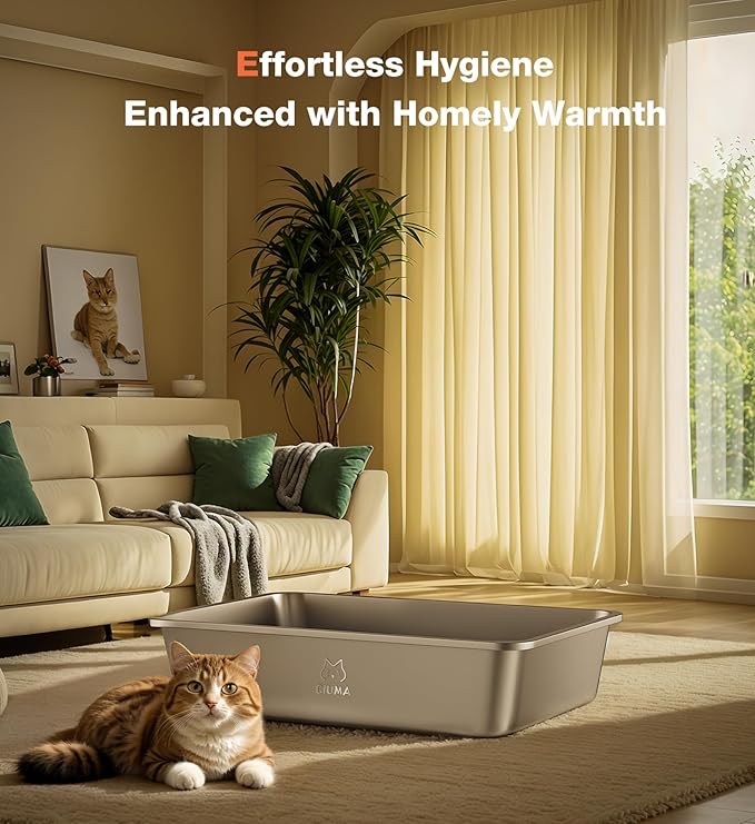 Stainless Steel Litter Box, Large Metal Cat Litter Box with High Sided for Big and Small Cats, Kitty Litter Boxes, Non-Stick, Easy to Clean, Odor-Free, Small Cat Toilet