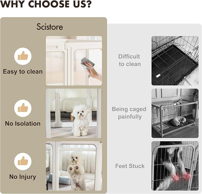 Acrylic Dog Playpen-Clear Dog Play Pen Indoor for Puppy-24”H 10Panels Transparent Pet Fence for Small Animals Rabbit Cat Ferret Whelping Crate Enclosure Cage Kennel with Easy Assembly