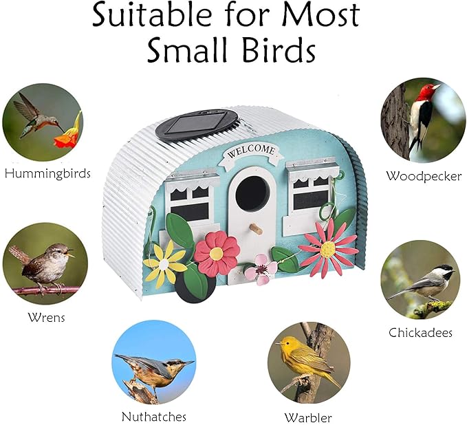 BAYN Bird Houses for Outside Decorative with 10 LEDs Solar String Lights Humming Bird Houses for Outside Hanging Handwork Bird Nest Garden Decor Outdoor