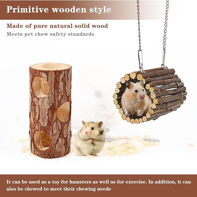 Natural Wooden Hamster Tunnels & Hideouts – Chew-Safe Birch Trunk Tubes for Dwarf Hamsters, Gerbils, Mice – Cage Accessories, Exercise Toy, Forest-Themed Small Pet Habitat