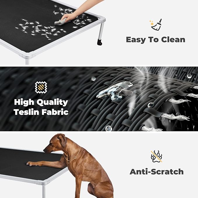 Veehoo Chewproof Elevated Dog Bed - Cooling Raised Pet Cot, Breathable Mesh, Washable & Non-Slip for Large Dogs, Indoor/Outdoor, Black Mat and Silver Metal Frame, 42x30inches (Model CWC2203B03)