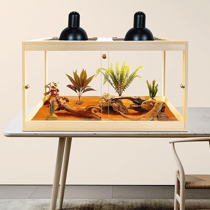 Reptile Terrarium Tank Up to 78 Gallon, Lizard Tank Bearded Dragon Tank with Metal Mesh Roof Door, Snake Tank with Lock Design (Oak, 27 Gallon Volume, 24 Inch Length)