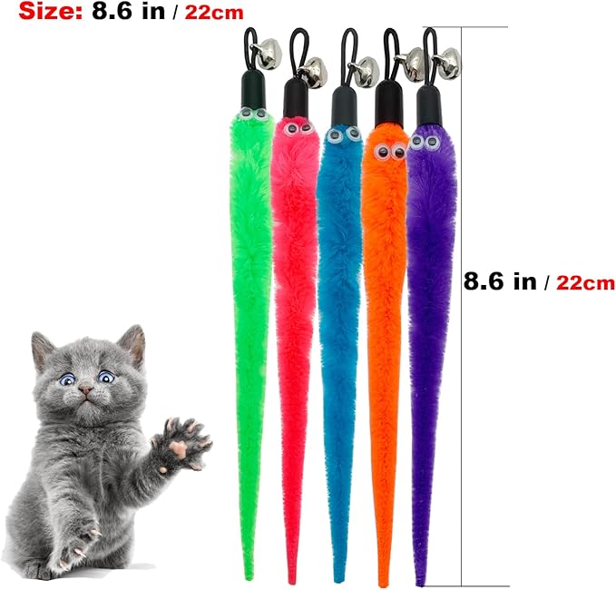 Cat Worm Toy Refills, 15 Pieces Cat Wand Attachments Worms Toy for Indoor Cats