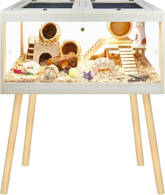 Hamster Cage Chewproof, Mice and Rat Habitat with Transparent Sides, Hamster House with Openable Mesh Top, Solid Built with Lock Design and Leg Stand, 40" Wide