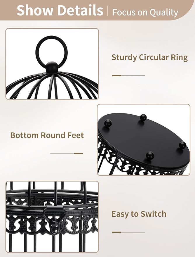 NUPTIO Black Decorative Bird Cage: Birdcage Hanging Lantern for Pillar Candles - Vintage Bird Cages Candle Holders for Halloween Christmas Table Centerpiece 7.7 Inch H