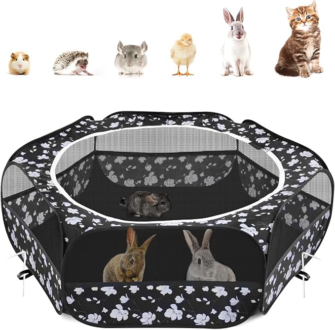Pawaboo Small Animals Playpen, Waterproof Small Pet Cage Tent with Zippered Cover, Portable Outdoor Yard Fence with 3 Metal Rod for Chick/Kitten/Puppy/Guinea Pig/Rabbits/Hamster/Chinchillas, Magnolia