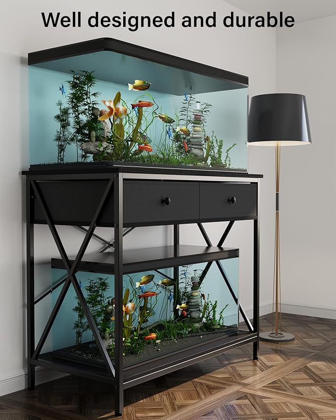 Fish Tank Stand 40 Gallon: Sturdy Aquarium Stand with Accessories Storage - Metal Fish Tank Table for 40-50 Gallon Reptile Breeder Turtle Terrarium - 35"X19.54" Weight Capacity 660 lbs