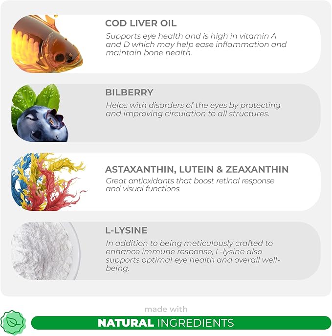 Eye Support for Dogs - 120 Chewable Tablets - Supplements for Vision, Eye Vitamins for Dogs, with Cod Liver Oil Antioxidant, Omega 3 EPA and DHA Fatty Acids.